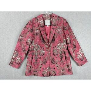 Susan Graver Blazer Womens 6P Metallic Floral Brocade Button Up Jacket Elegant